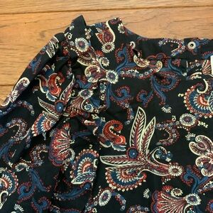 ba&sh Black Floral Short Sleeve, Ruffle Shoulder Top, XS